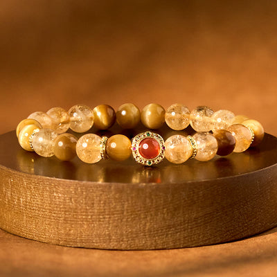 Buddha Stones Citrine Tiger Eye Red Agate Generosity Bracelet