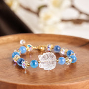 Buddha Stones Natural Blue Candy Agate White Crystal Nine Tailed Fox Harmony Bracelet