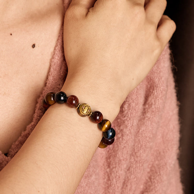 Buddha Stones Tiger Eye Stone Beads Protection Courage Bracelet