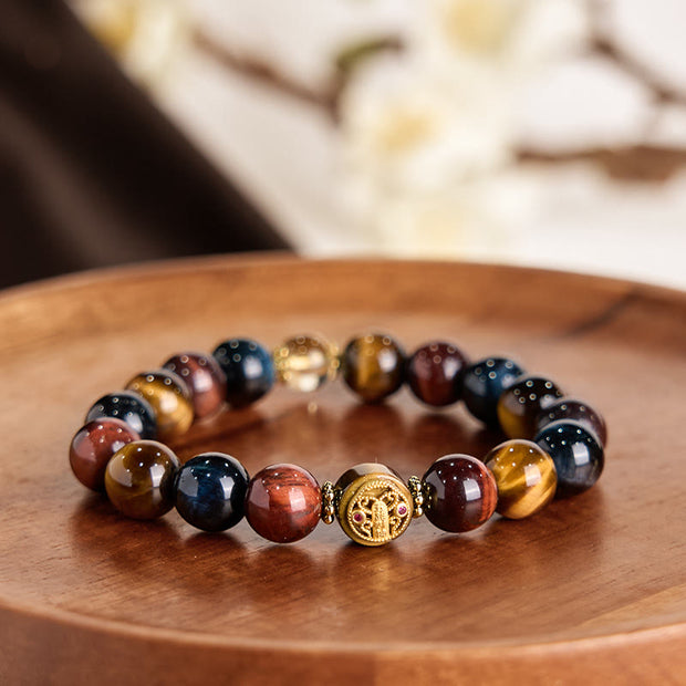 Buddha Stones Tiger Eye Stone Beads Protection Courage Bracelet