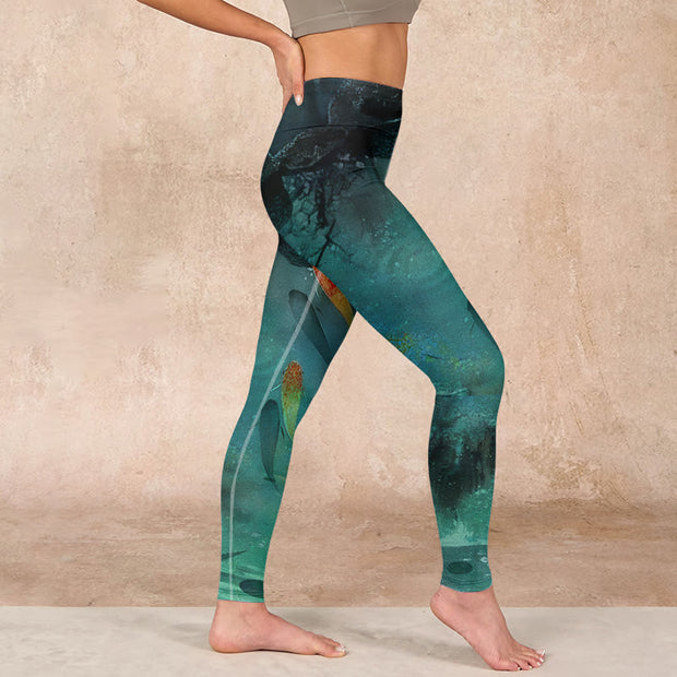 Buddha Stones Pond Koi Fish Rocks Print Sports Leggings Women's Yoga Pants - image 17