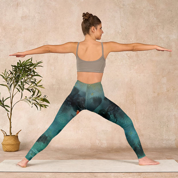 Buddha Stones Pond Koi Fish Rocks Print Sports Leggings Women's Yoga Pants - image 11