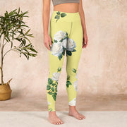 Buddha Stones Yellow White Rose Print Sports Leggings Women's Yoga Pants - image 4