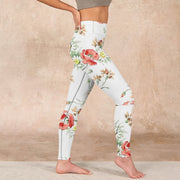 Buddha Stones White Daisy Red Flower Print Sports Leggings Women's Yoga Pants