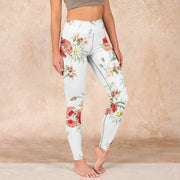 Buddha Stones White Daisy Red Flower Print Sports Leggings Women's Yoga Pants