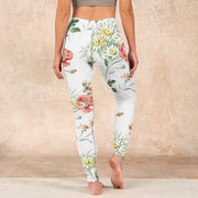 Buddha Stones White Daisy Red Flower Print Sports Leggings Women's Yoga Pants