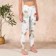 Buddha Stones White Daisy Red Flower Print Sports Leggings Women's Yoga Pants