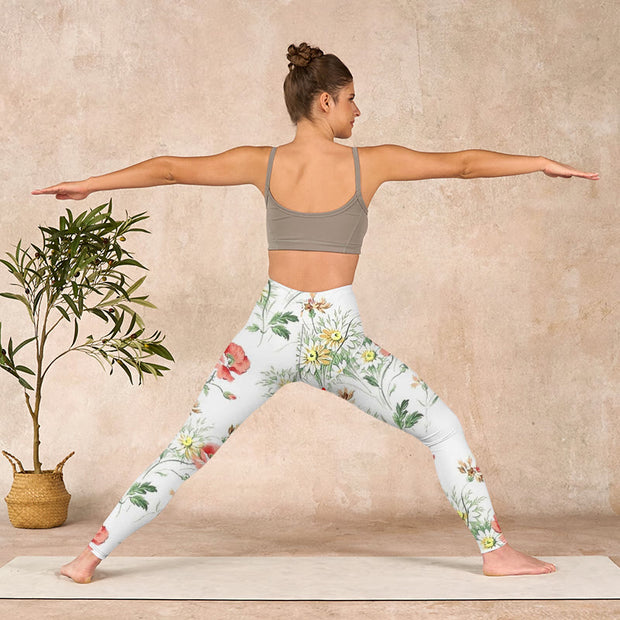Buddha Stones White Daisy Red Flower Print Sports Leggings Women's Yoga Pants - image 11