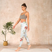 Buddha Stones White Daisy Red Flower Print Sports Leggings Women's Yoga Pants Leggings BS 13