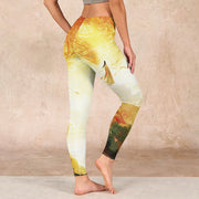 Buddha Stones Golden Auspicious Cloud Figure Print Fitness Leggings Women's Yoga Pants