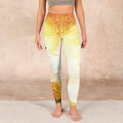 Buddha Stones Golden Auspicious Cloud Figure Print Fitness Leggings Women's Yoga Pants