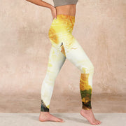 Buddha Stones Golden Auspicious Cloud Figure Print Fitness Leggings Women's Yoga Pants