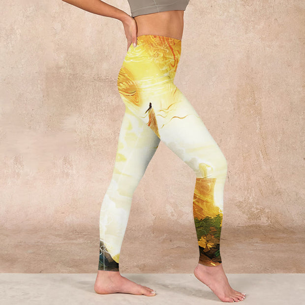 Buddha Stones Golden Auspicious Cloud Figure Print Fitness Leggings Women's Yoga Pants - image 17