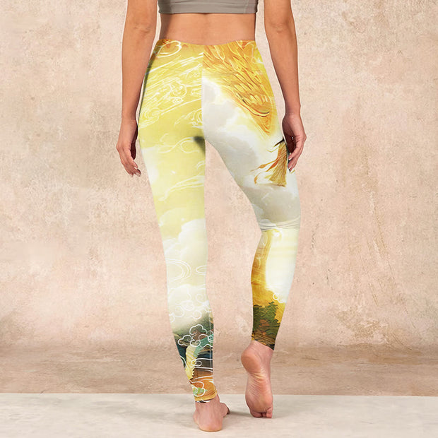 Buddha Stones Golden Auspicious Cloud Figure Print Fitness Leggings Women's Yoga Pants Leggings BS 15