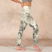 Buddha Stones Mountain Tree River Scenery Print Sports Leggings Women's Yoga Pants