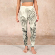 Buddha Stones Mountain Tree River Scenery Print Sports Leggings Women's Yoga Pants