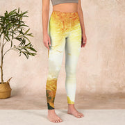 Buddha Stones Golden Auspicious Cloud Figure Print Fitness Leggings Women's Yoga Pants