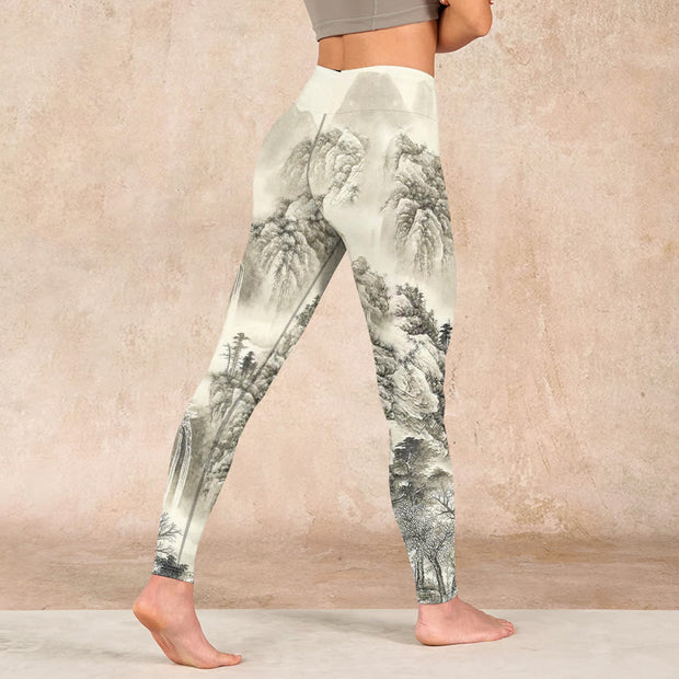 Buddha Stones Mountain Tree River Scenery Print Sports Leggings Women's Yoga Pants - image 5