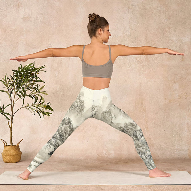 Buddha Stones Mountain Tree River Scenery Print Sports Leggings Women's Yoga Pants - image 11