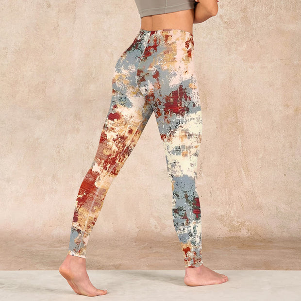 Buddha Stones Beige Red Grey Abstract Design Print Exercise Leggings Women's Yoga Pants - image 5