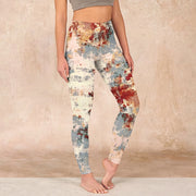 Buddha Stones Beige Red Grey Abstract Design Print Exercise Leggings Women's Yoga Pants