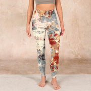 Buddha Stones Beige Red Grey Abstract Design Print Exercise Leggings Women's Yoga Pants - image 2