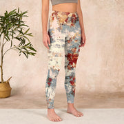 Buddha Stones Beige Red Grey Abstract Design Print Exercise Leggings Women's Yoga Pants Leggings BS 3