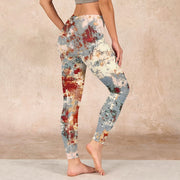 Buddha Stones Beige Red Grey Abstract Design Print Exercise Leggings Women's Yoga Pants