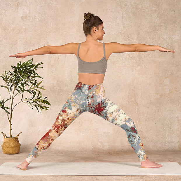 Buddha Stones Beige Red Grey Abstract Design Print Exercise Leggings Women's Yoga Pants - image 11