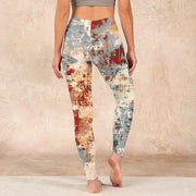 Buddha Stones Beige Red Grey Abstract Design Print Exercise Leggings Women's Yoga Pants Leggings BS 15