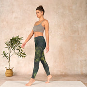 Buddha Stones ForestGreen Leaves Black Lines Print Exercise Leggings Women's Yoga Pants - image 13