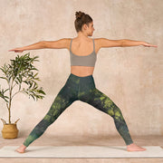 Buddha Stones ForestGreen Leaves Black Lines Print Exercise Leggings Women's Yoga Pants - image 11