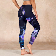 Buddha Stones Midnight Blue Flower Purple Butterfly Exercise Leggings Women's Yoga Pants - image 3