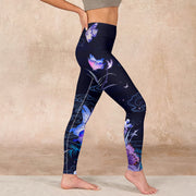 Buddha Stones Midnight Blue Flower Purple Butterfly Exercise Leggings Women's Yoga Pants Leggings BS 17