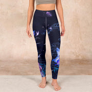 Buddha Stones Midnight Blue Flower Purple Butterfly Exercise Leggings Women's Yoga Pants