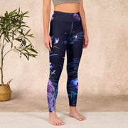 Buddha Stones Midnight Blue Flower Purple Butterfly Exercise Leggings Women's Yoga Pants