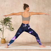 Buddha Stones Midnight Blue Flower Purple Butterfly Exercise Leggings Women's Yoga Pants