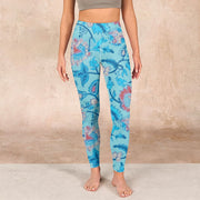 Buddha Stones Blue Red Flowers Leaves Print Gym Leggings Women's Yoga Pants - image 2
