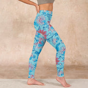 Buddha Stones Blue Red Flowers Leaves Print Gym Leggings Women's Yoga Pants - image 17