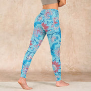 Buddha Stones Blue Red Flowers Leaves Print Gym Leggings Women's Yoga Pants