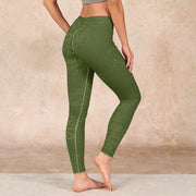 Buddha Stones Green Auspicious Cloud Waves Print Gym Leggings Women's Yoga Pants