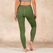 Buddha Stones Green Auspicious Cloud Waves Print Gym Leggings Women's Yoga Pants