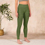 Buddha Stones Green Auspicious Cloud Waves Print Gym Leggings Women's Yoga Pants Leggings BS 3