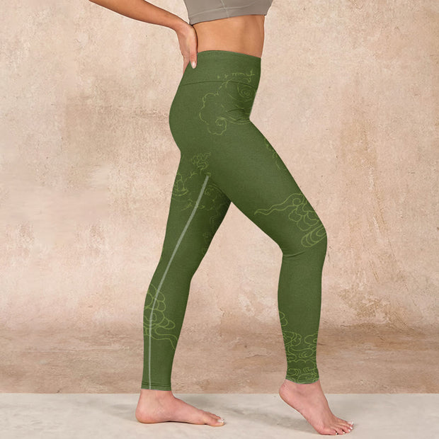 Buddha Stones Green Auspicious Cloud Waves Print Gym Leggings Women's Yoga Pants - image 17