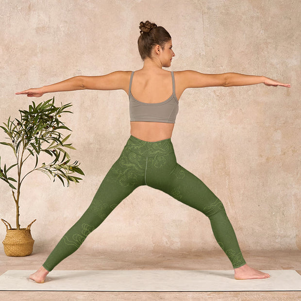 Buddha Stones Green Auspicious Cloud Waves Print Gym Leggings Women's Yoga Pants - image 11
