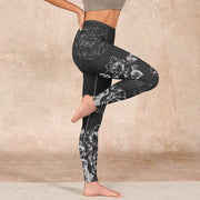 Buddha Stones Gray Peony Rose Flower Sketch Print Gym Fitness Leggings Women's Yoga Pants Leggings BS 16