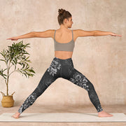 Buddha Stones Gray Peony Rose Flower Sketch Print Gym Fitness Leggings Women's Yoga Pants - image 11