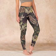 Buddha Stones Olive Florals Print Sports Fitness Leggings Women's Yoga Pants Leggings BS Olive US18，UK/AU22，EU50 (4XL)