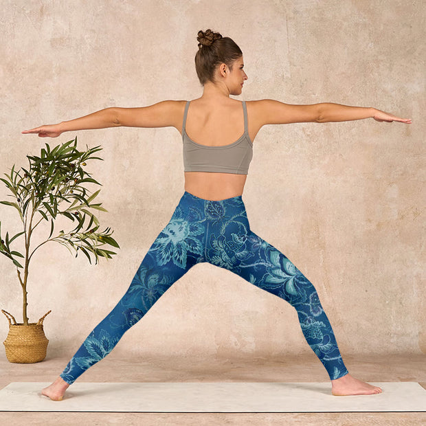 Buddha Stones Blue Flowers Print Sports Fitness Leggings Women's Yoga Pants - image 11