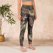 Buddha Stones Olive Florals Print Sports Fitness Leggings Women's Yoga Pants Leggings BS 3